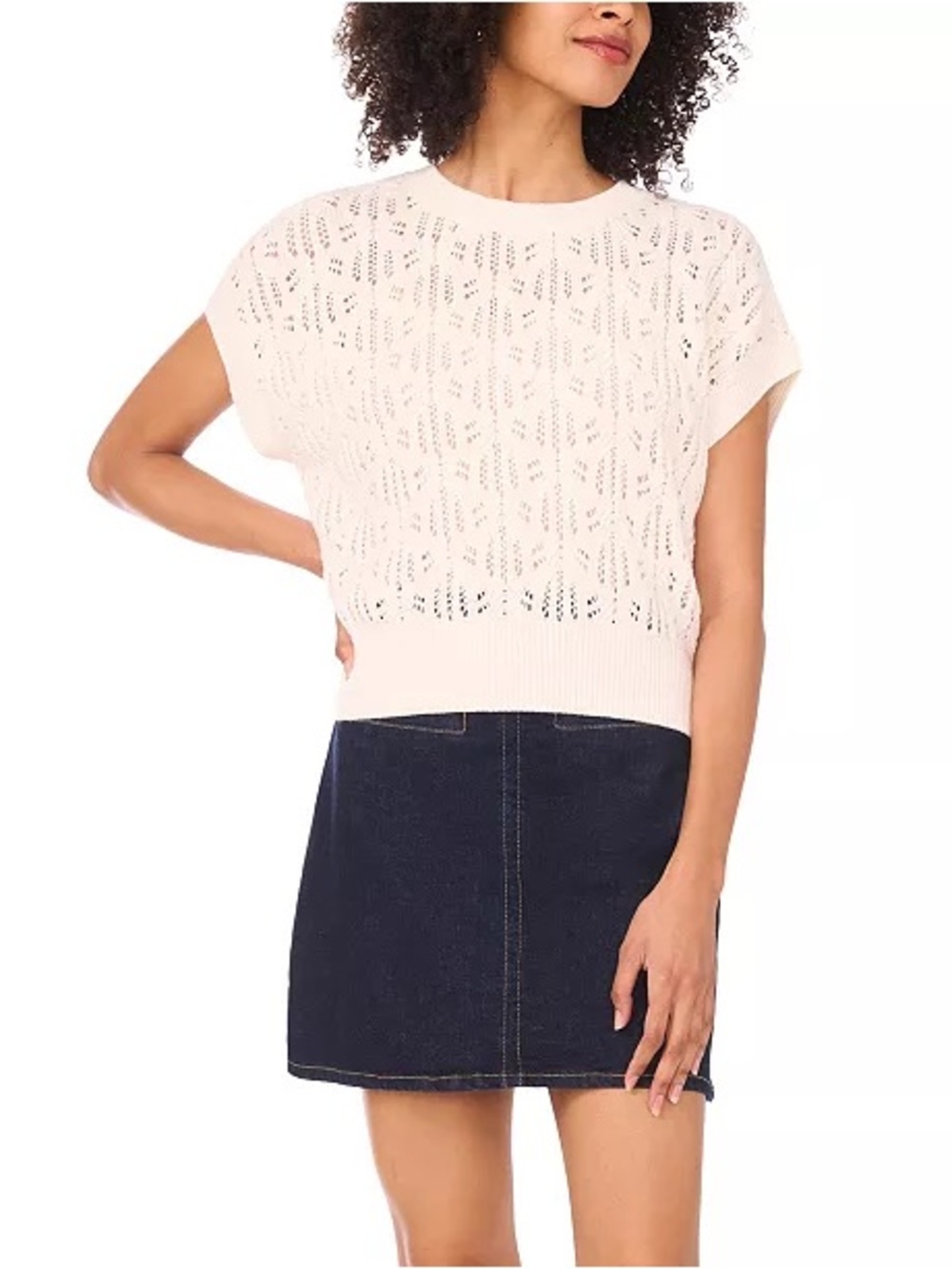 NWT. Vince Camuto Pointelle Crochet Sweater Top. Size M